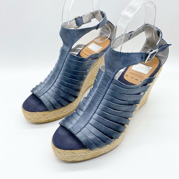 Kanna-Slate Blue Strappy Espadrille Wedges sz 38 - Picture 2 of 7